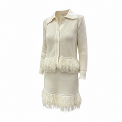 COMPLETO FRANGE CARDIGAN E GONNA PANNA