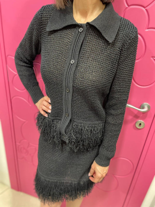 COMPLETO FRANGE CARDIGAN E GONNA NERO