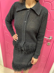 COMPLETO FRANGE CARDIGAN E GONNA NERO