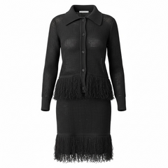 COMPLETO FRANGE CARDIGAN E GONNA NERO