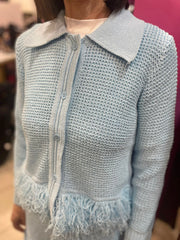 COMPLETO FRANGE CARDIGAN E GONNA AZZURRO
