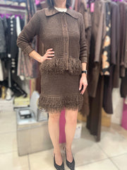 COMPLETO FRANGE CARDIGAN E GONNA MARRONE
