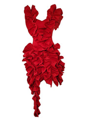 ABITO ROSSO MARGIR A BALZE CON RITAGLI E VOLANT