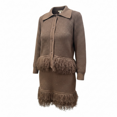 COMPLETO FRANGE CARDIGAN E GONNA MARRONE