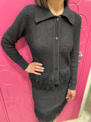 COMPLETO FRANGE CARDIGAN E GONNA NERO