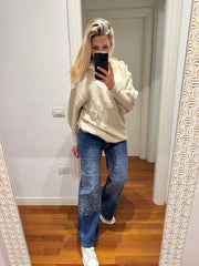 JEANS GLITTER VITA ALTA