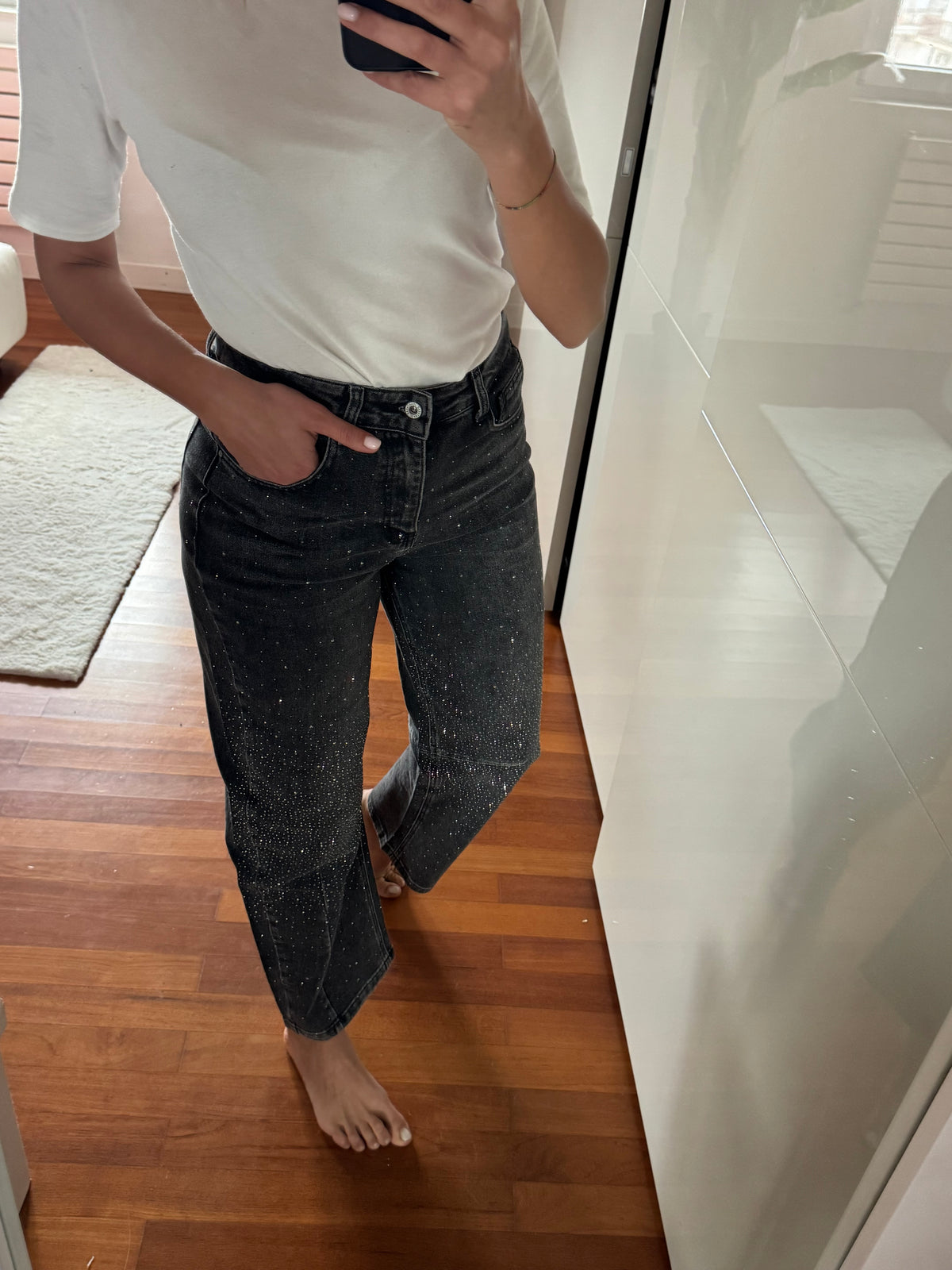 JEANS GRIGIO BALLON GLITTER