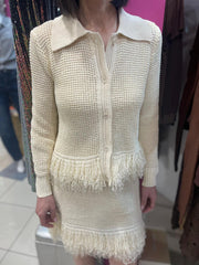 COMPLETO FRANGE CARDIGAN E GONNA PANNA