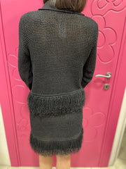 COMPLETO FRANGE CARDIGAN E GONNA NERO