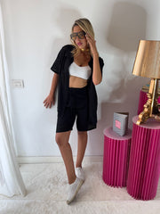 COORDINATO VISCOSA CON BERMUDA E CAMICIA TRAFORATA colore nero