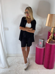 COORDINATO VISCOSA CON BERMUDA E CAMICIA TRAFORATA colore nero