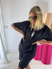COORDINATO VISCOSA CON BERMUDA E CAMICIA TRAFORATA colore nero