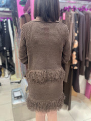 COMPLETO FRANGE CARDIGAN E GONNA MARRONE