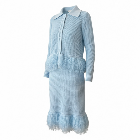 COMPLETO FRANGE CARDIGAN E GONNA AZZURRO
