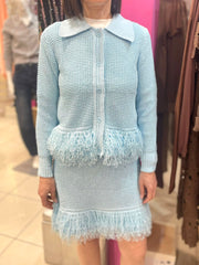 COMPLETO FRANGE CARDIGAN E GONNA AZZURRO