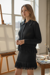 COMPLETO FRANGE CARDIGAN E GONNA NERO