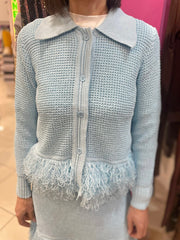 COMPLETO FRANGE CARDIGAN E GONNA AZZURRO
