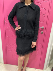 COMPLETO FRANGE CARDIGAN E GONNA NERO